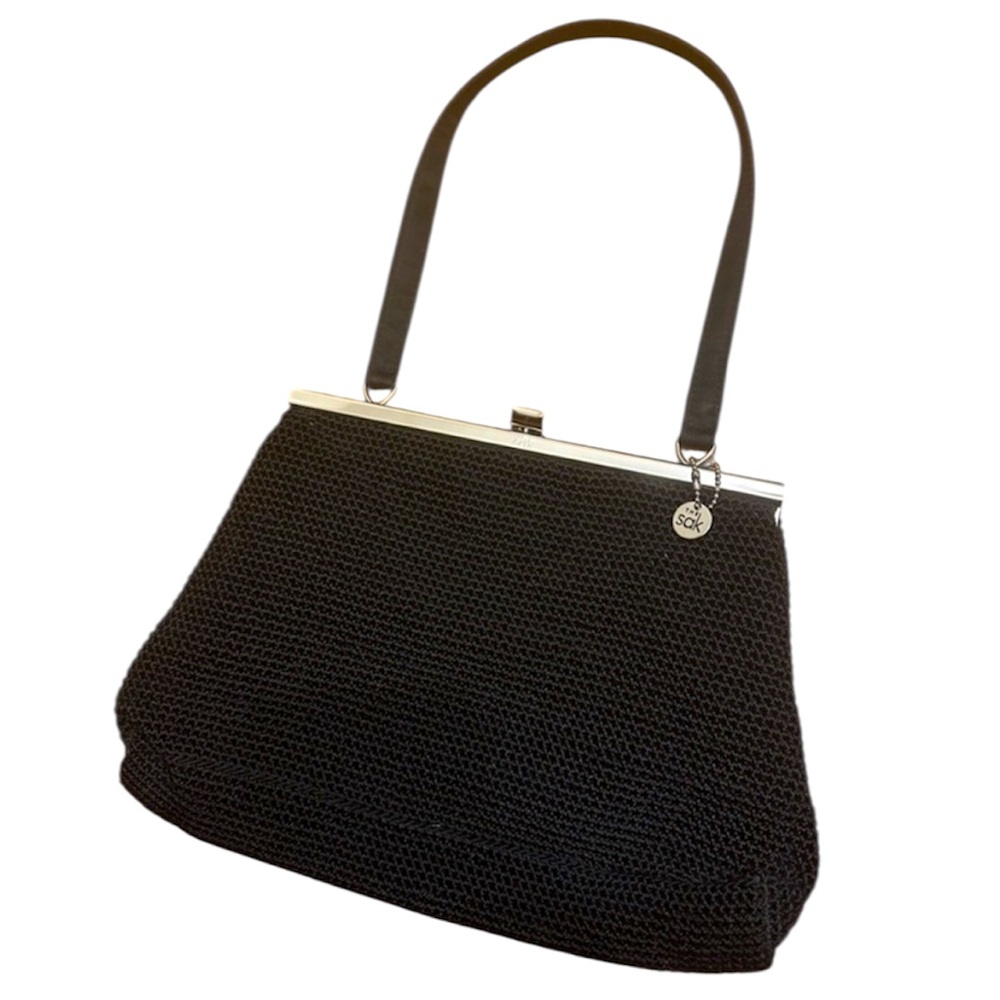 The Sak Black Knit Shoulder Bag with Silver Accents
